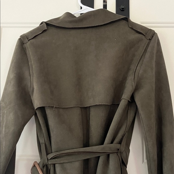 Anthropologie Harley Faux Suede Olive Green Trench Coat XS - Picture 10 of 11